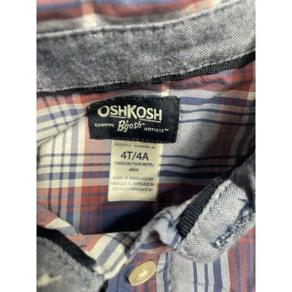 OshKosh B'Gosh Boys Button-Up Shirt Long‎ Sleeve Red/Grey Plaid Size 4T NWT